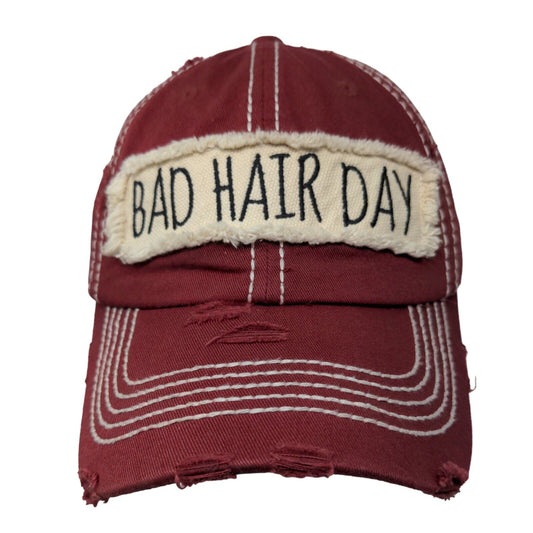 Bad Hair Day Strapback Hat Red One Size Distressed KB ETHOS Vintage