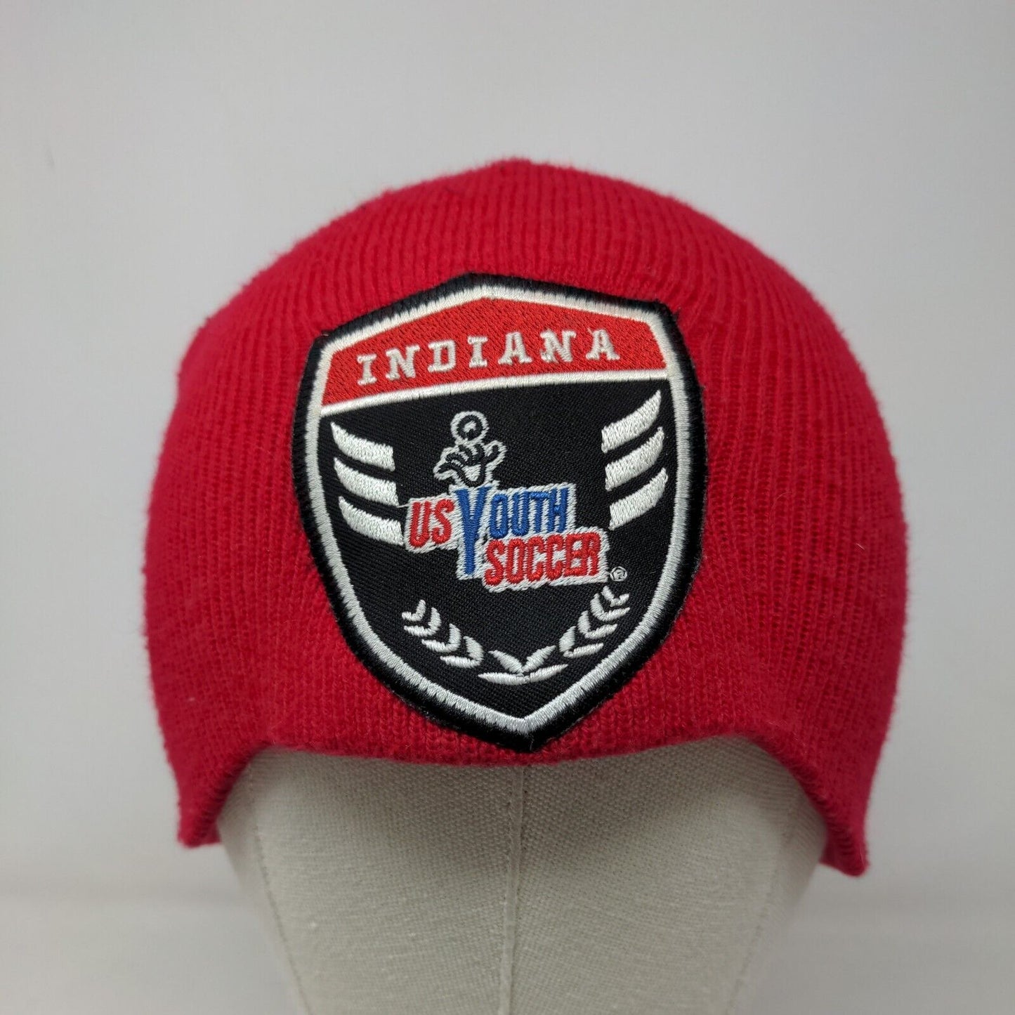 Indiana US Youth Soccer Boy's Knit Beanie Hat Cap Red Embroidered Logo