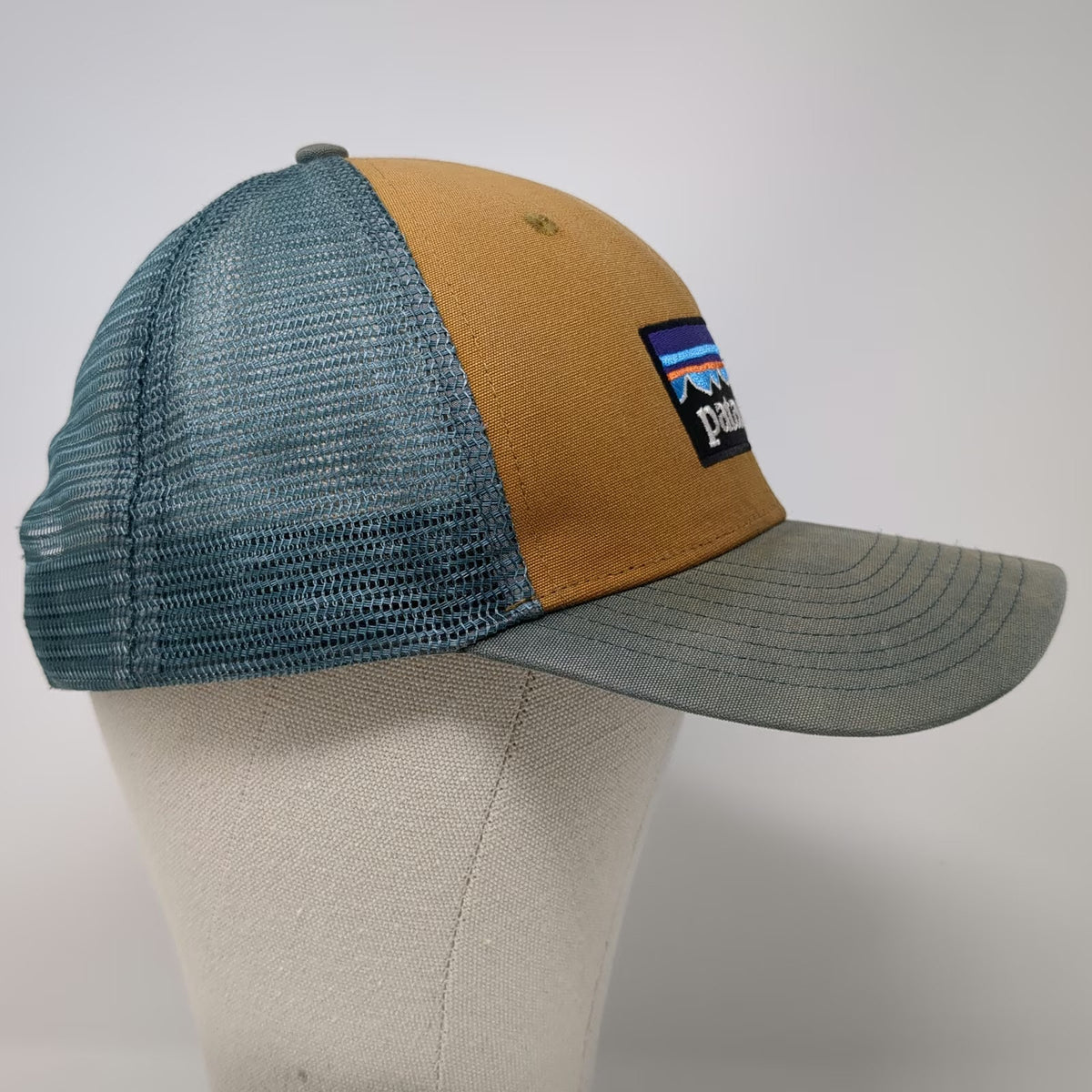 Patagonia Trucker Hat Brown Blue One Size Mesh Back Snapback Mountain Logo