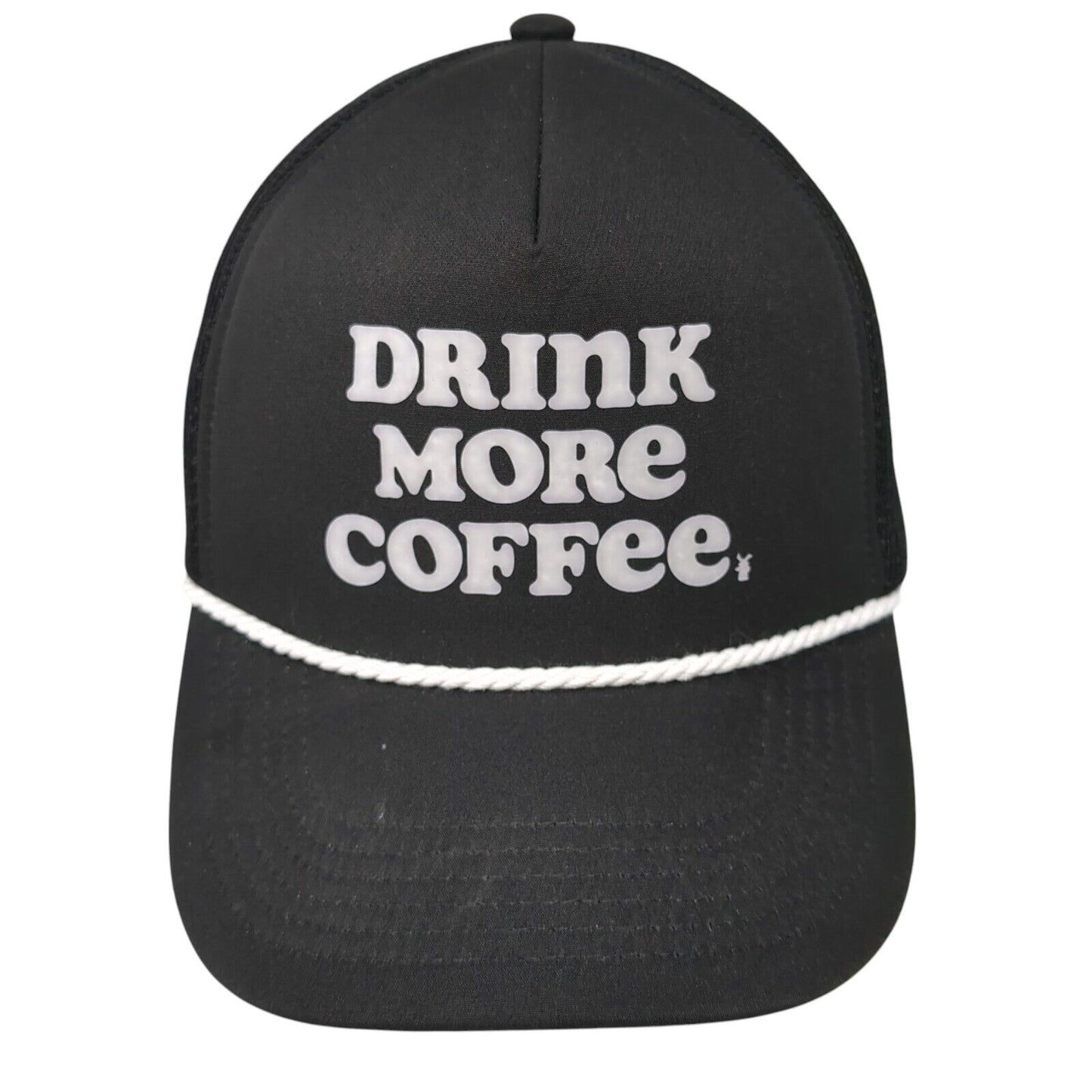 Drink More Coffee Snapback Rope Trucker Hat Black One Size Mesh Back