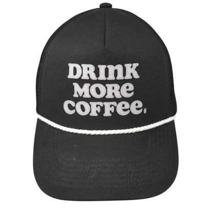 Drink More Coffee Snapback Rope Trucker Hat Black One Size Mesh Back