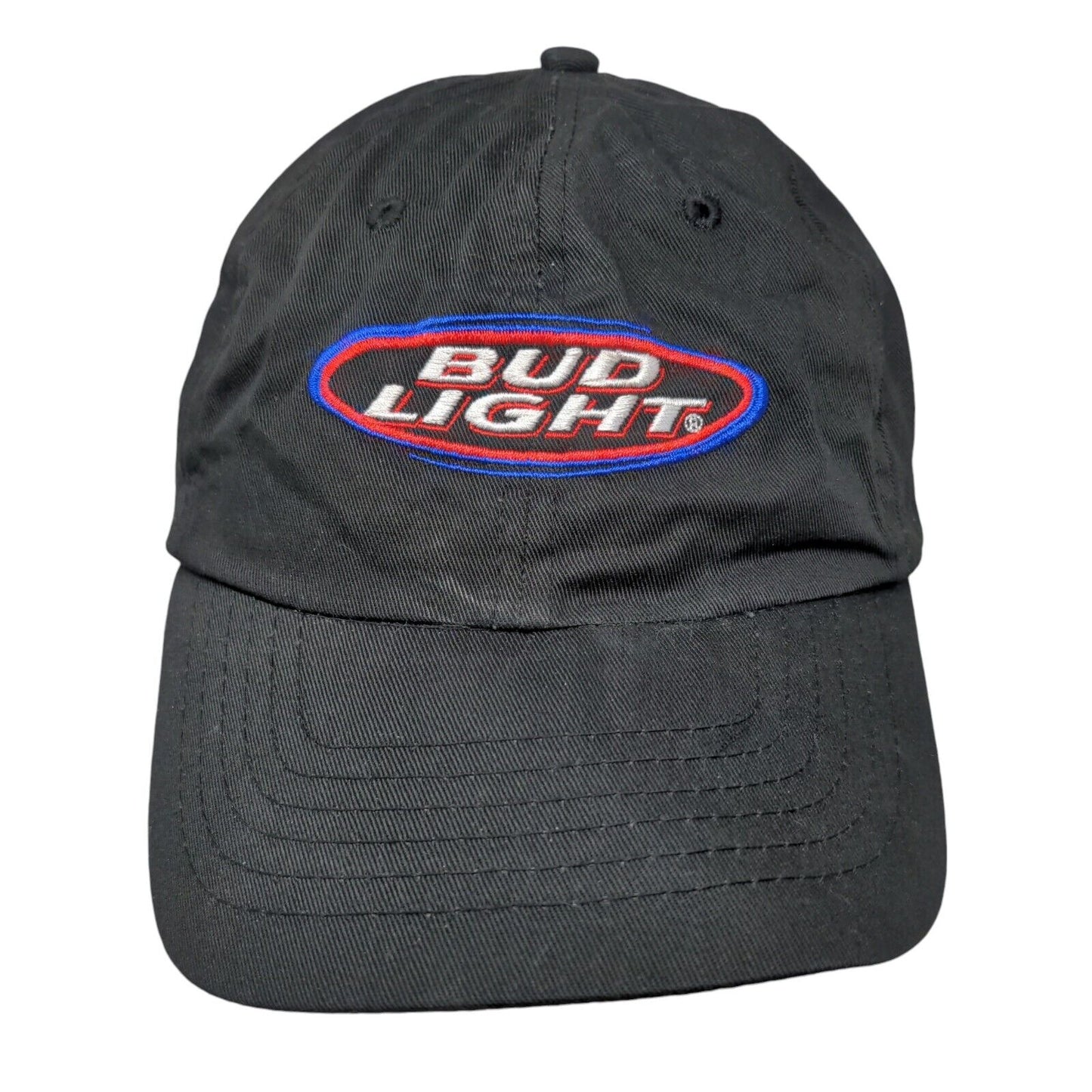 Bud Light Snapback Hat Black OSFA Adjustable Embroidered Vented Holes 6 Panel