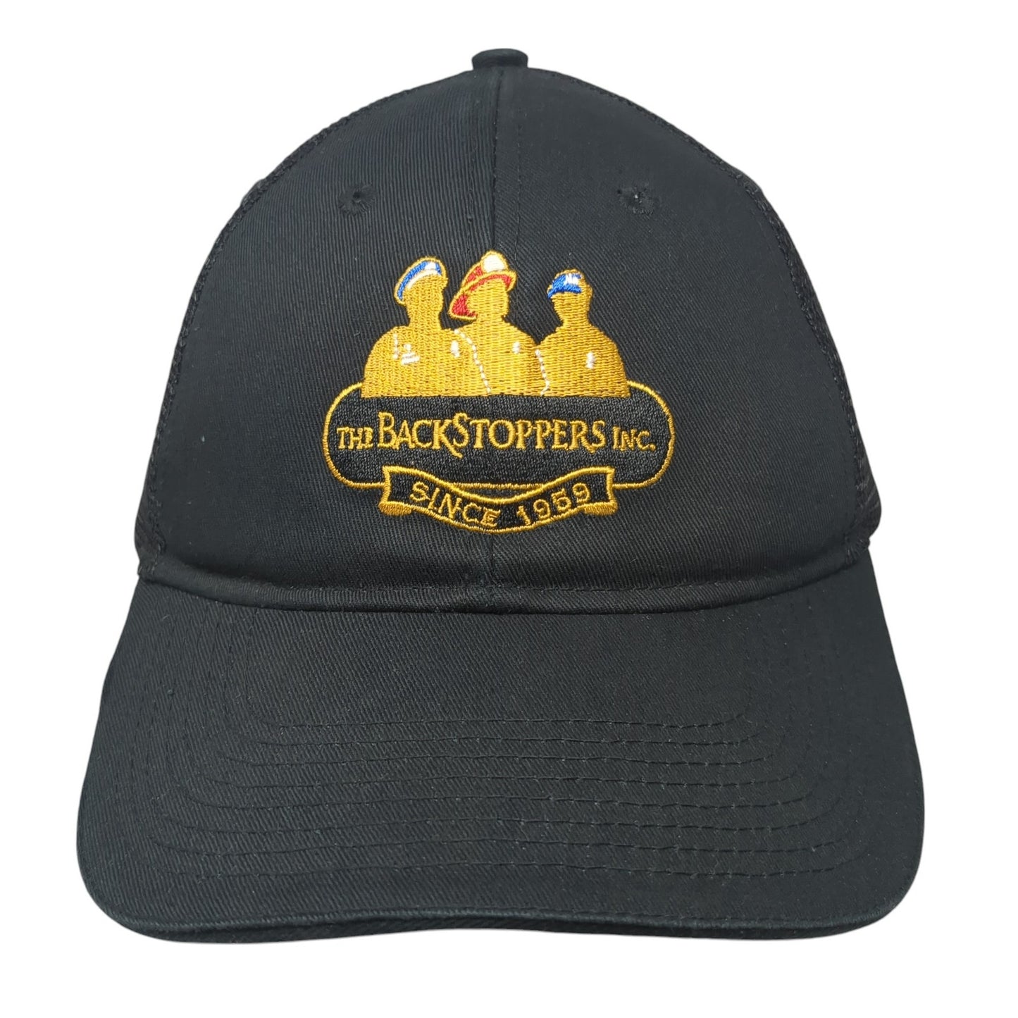 The BackStoppers, Inc. Strapback Trucker Hat Black One Size Mesh Back