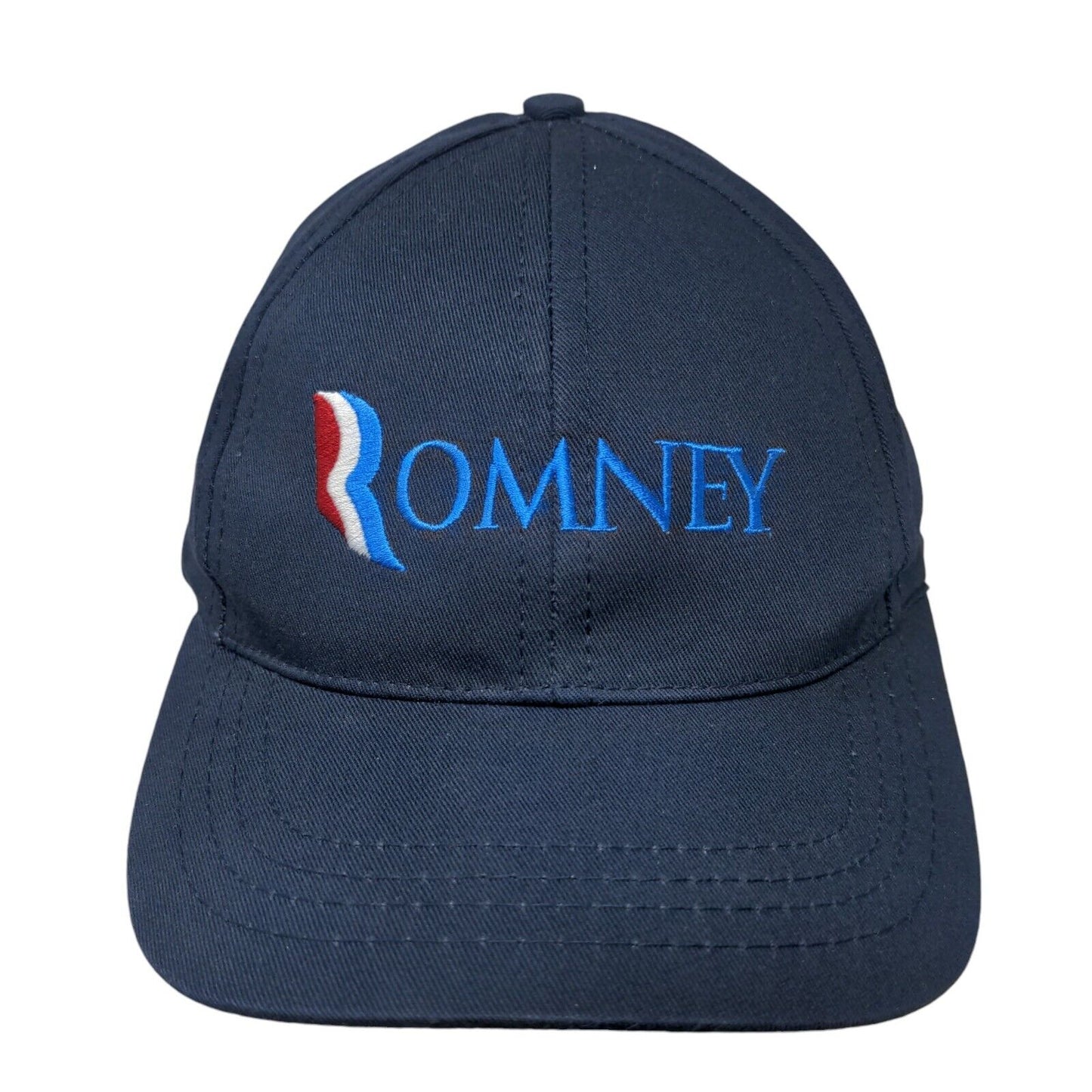 Romney Strapback Hat Blue One Size Adjustable Embroidered Logo 6 Panel
