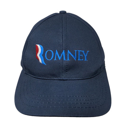 Romney Strapback Hat Blue One Size Adjustable Embroidered Logo 6 Panel