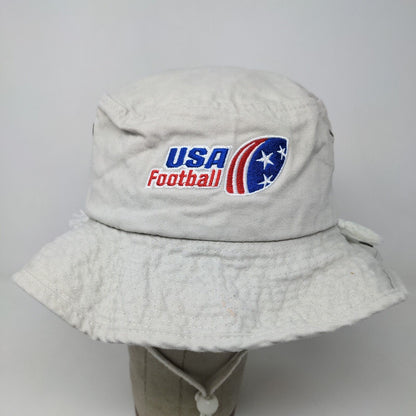 USA Football Men's Bucket Hat Gray Chin Strap 100% Cotton Embroidered Logo