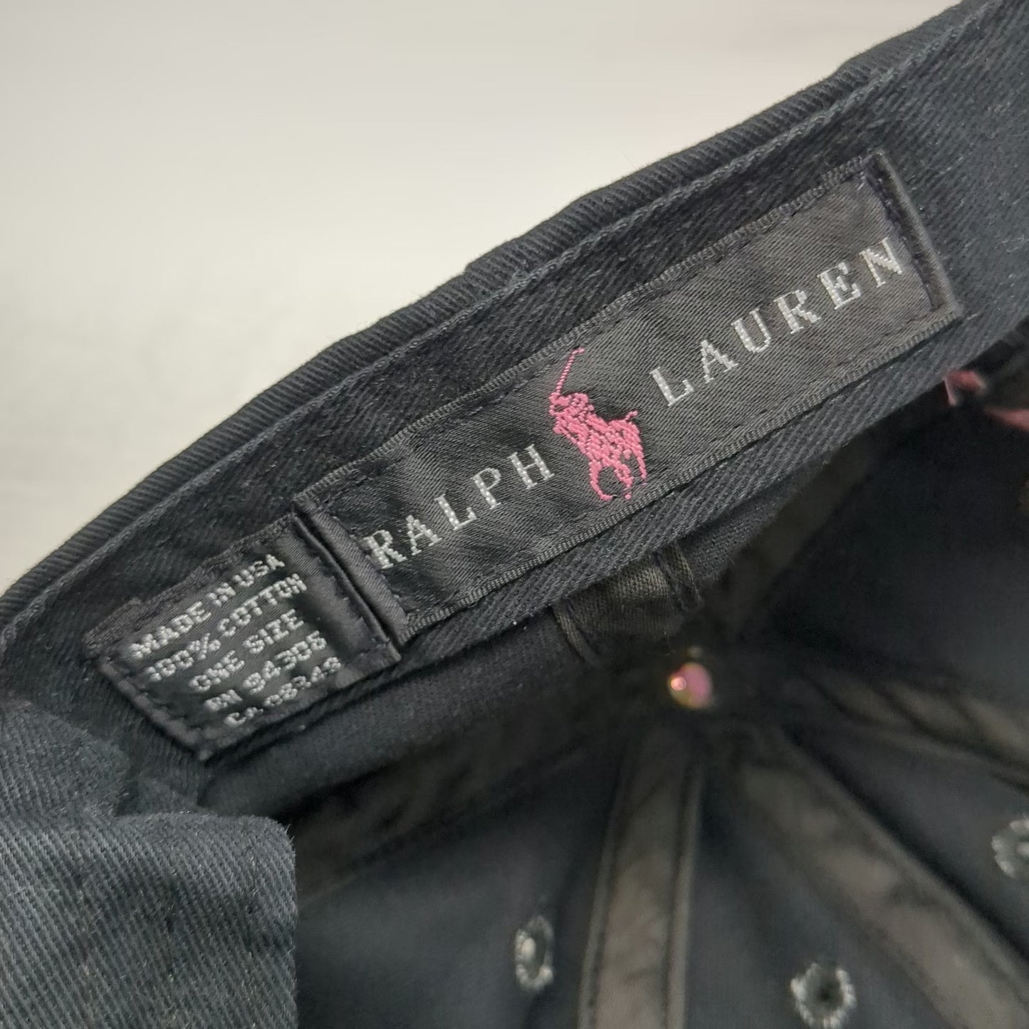 Ralph Lauren Black Label Black Pink Pony Embroidered Logo Slideback Hat Vintage