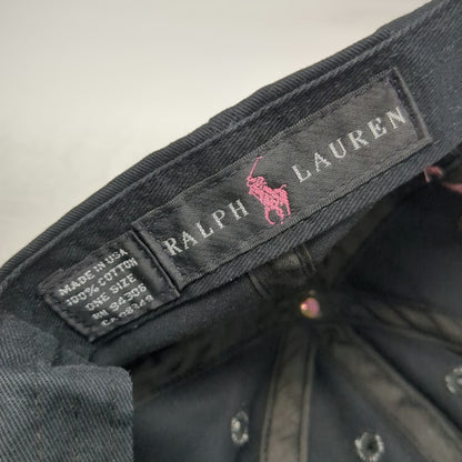 Ralph Lauren Black Label Black Pink Pony Embroidered Logo Slideback Hat Vintage