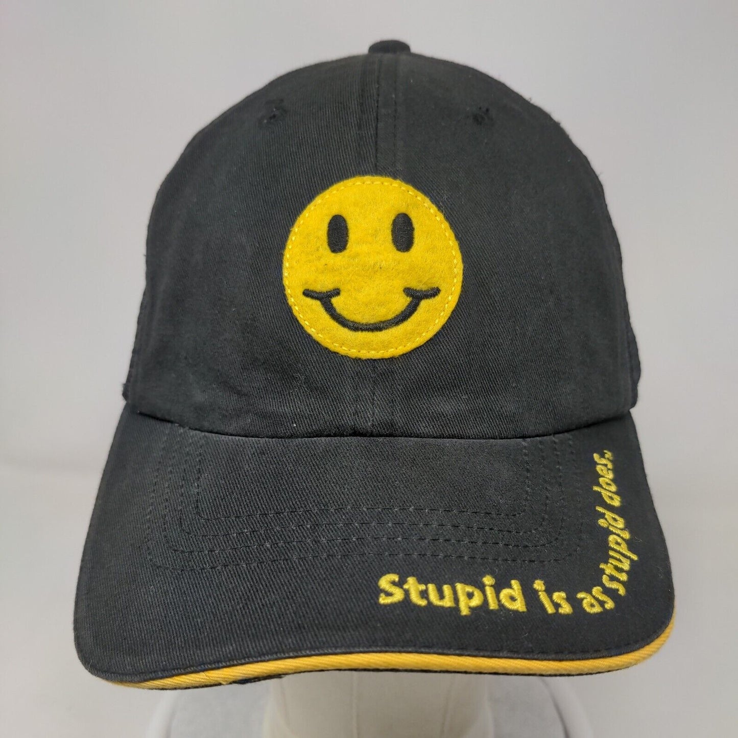 Stupid Is As Stupid Does Smiley Strapback Mesh Back Trucker Hat Black OSFA