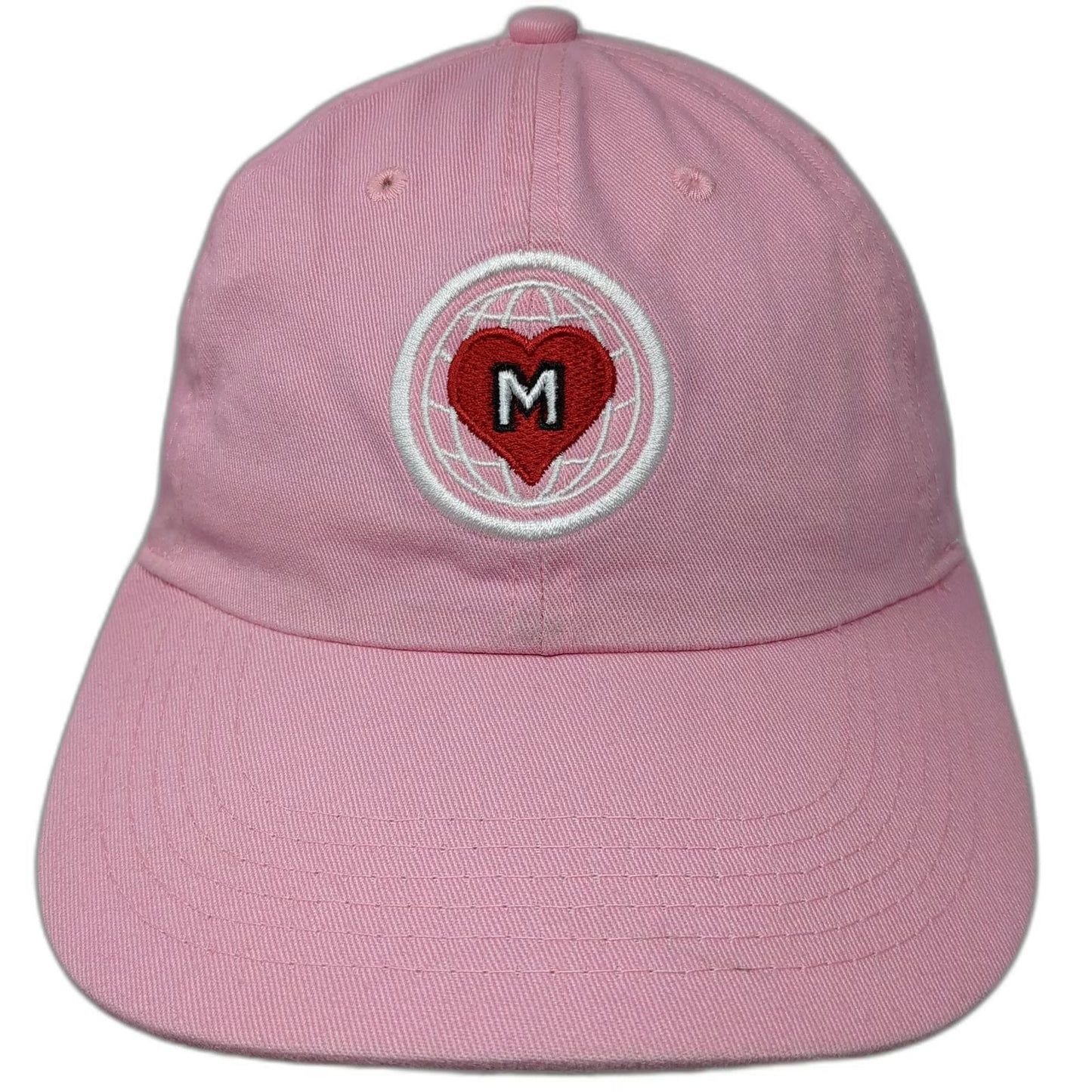 Newhattan Baseball Cap Pink One Size Red Heart Globe Logo Adjustable Twill Hat