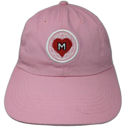 Newhattan Baseball Cap Pink One Size Red Heart Globe Logo Adjustable Twill Hat