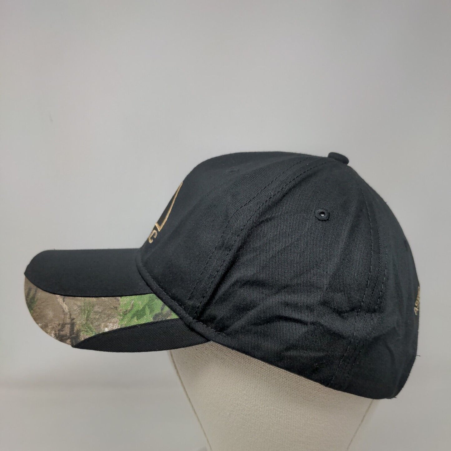 Astec Strapback Hat Black OSFA Adjustable Embroidered Camouflage Trim 6 Panel