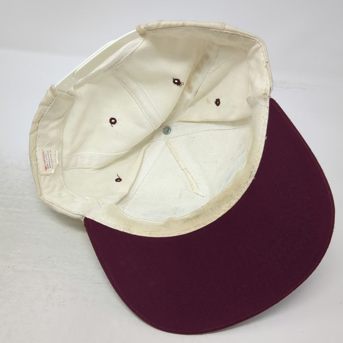 Yupoong 5 Panel Hat Beige Red One Size Fishing Fly Oquossoc Maine Snapback