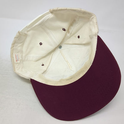 Yupoong 5 Panel Hat Beige Red One Size Fishing Fly Oquossoc Maine Snapback
