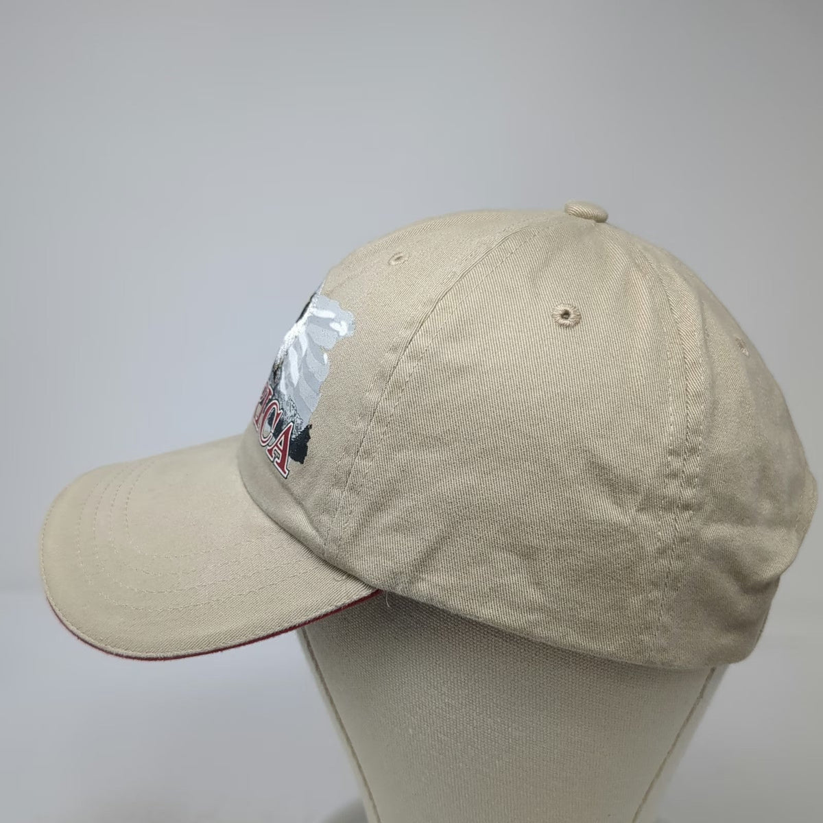 Baseball Cap Beige One Size Eagle American Flag Sandwich Brim Slideback USA Hat