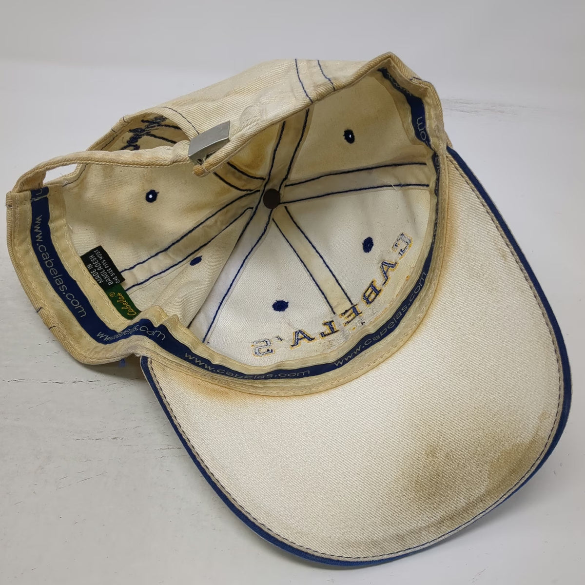 Cabela's Baseball Cap Beige One Size Outfitter 1961 Slideback Blue Yellow Hat