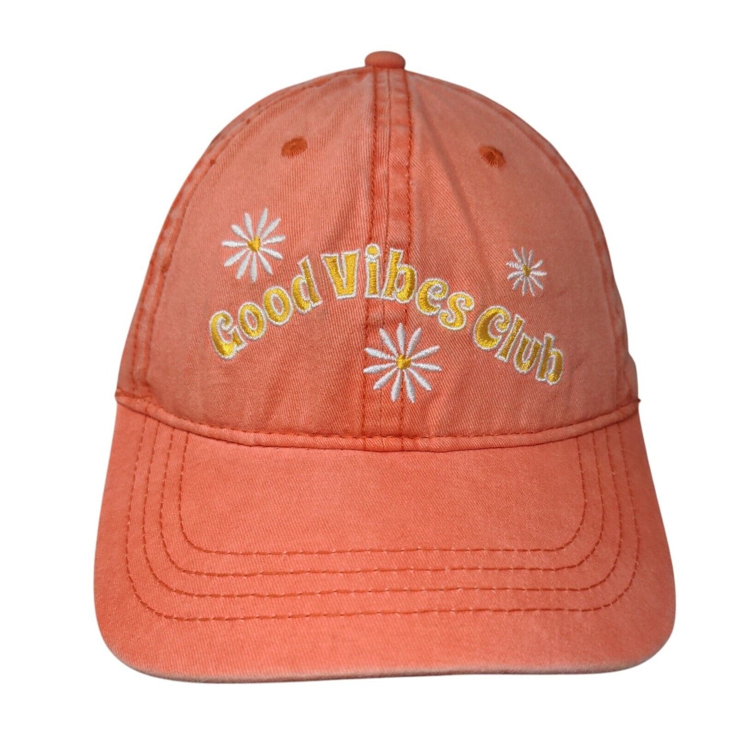Good Vibes Club Slideback Hat Orange OSFM Adjustable Embroidered Floral Cotton