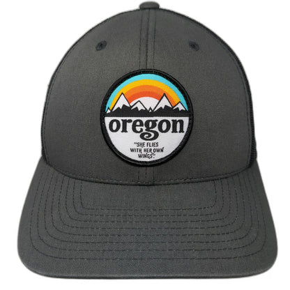 Yupoong Trucker Hat Gray One Size Oregon Mountains State Motto Mesh Snapback