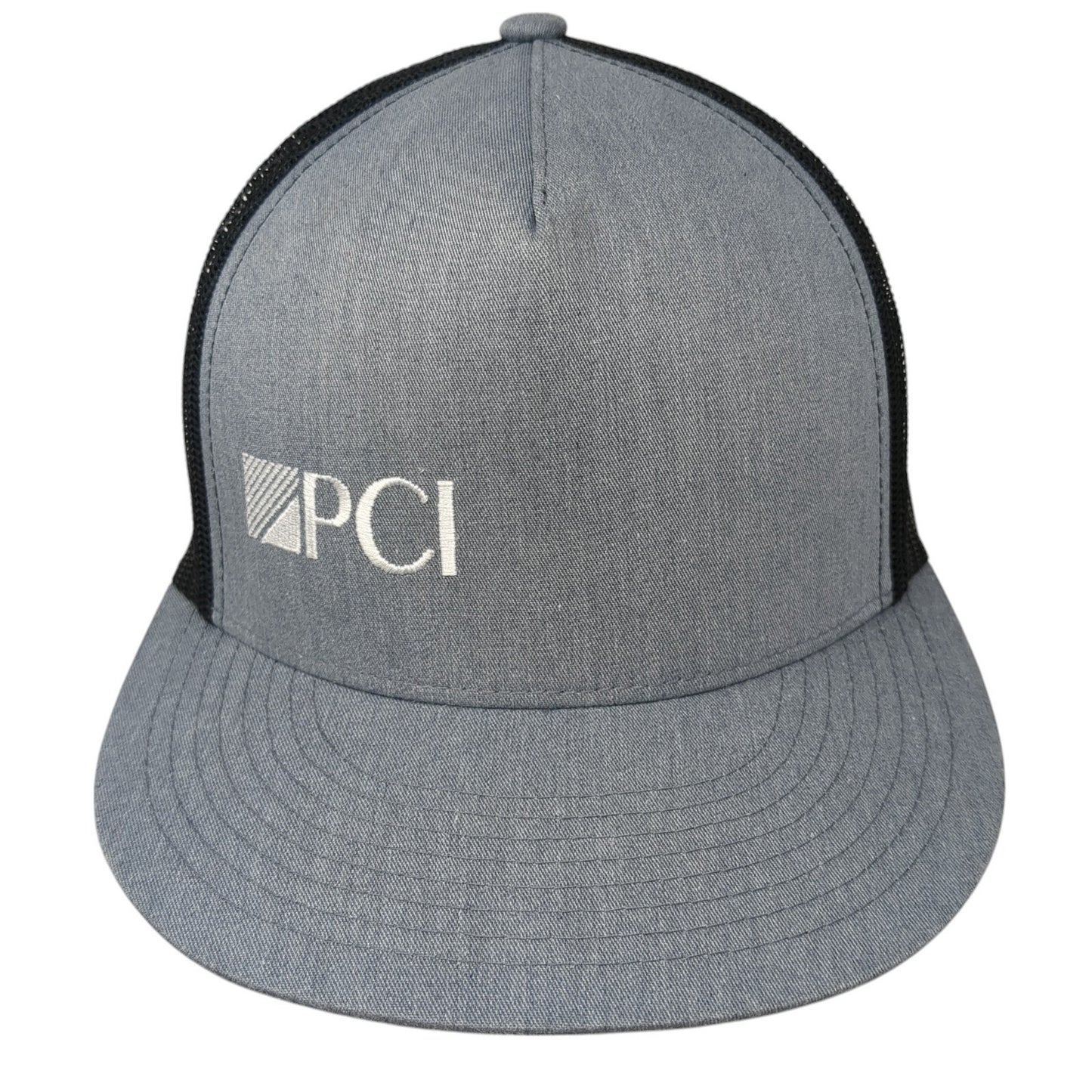 PCI EAT-3 Snapback Trucker Hat Gray One Size Mesh Back Yupoong 6 Panel