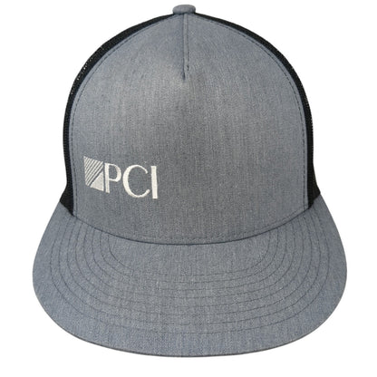 PCI EAT-3 Snapback Trucker Hat Gray One Size Mesh Back Yupoong 6 Panel