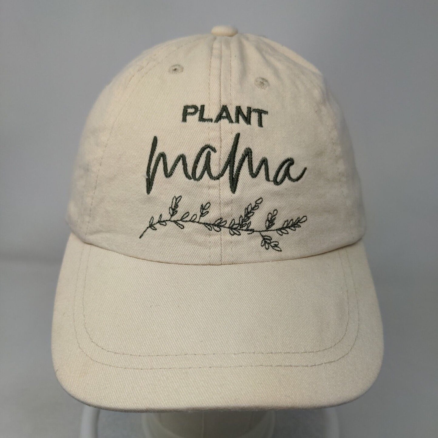 Plant Mama Strapback Hat Tan One Size Adjustable Embroidered 6 Panel Cotton
