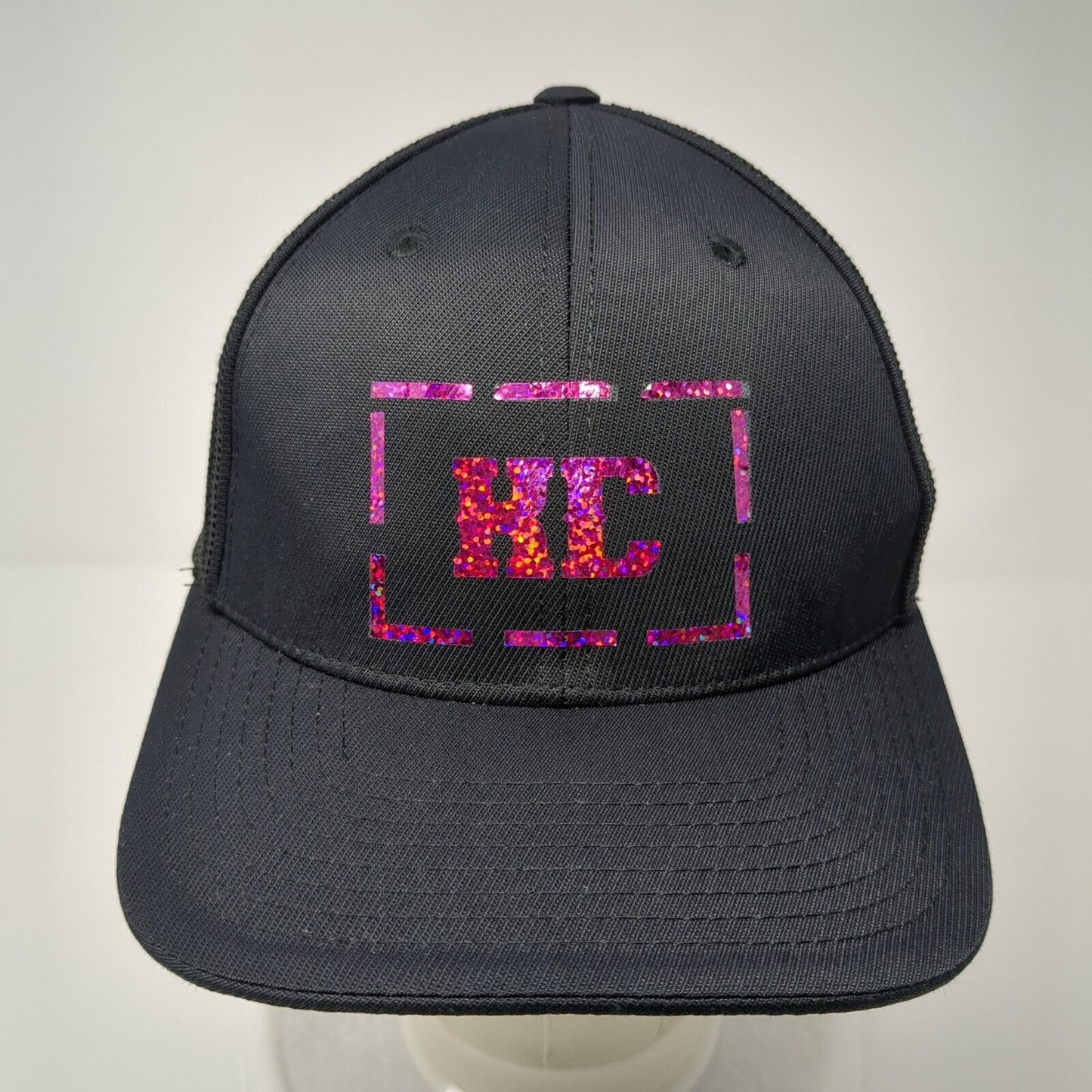 KC Fitted Trucker Hat Black 6 7/8-7 3/8 Pacflex Mesh Back Pacific Headwear