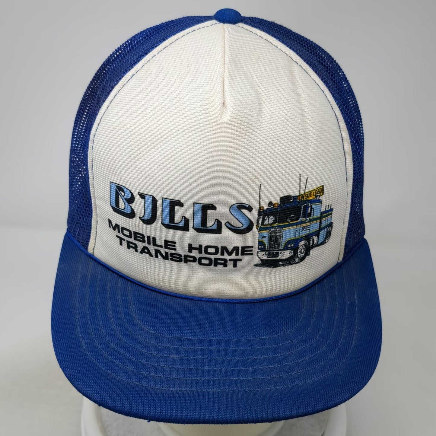 Trucker Hat Blue OSFM Bills Mobile Home Transport Semi Truck Graphic Foam Mesh