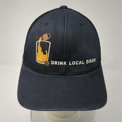 Drink Local Brew Fitted Mesh Back Trucker Hat Blue One Size Flexfit
