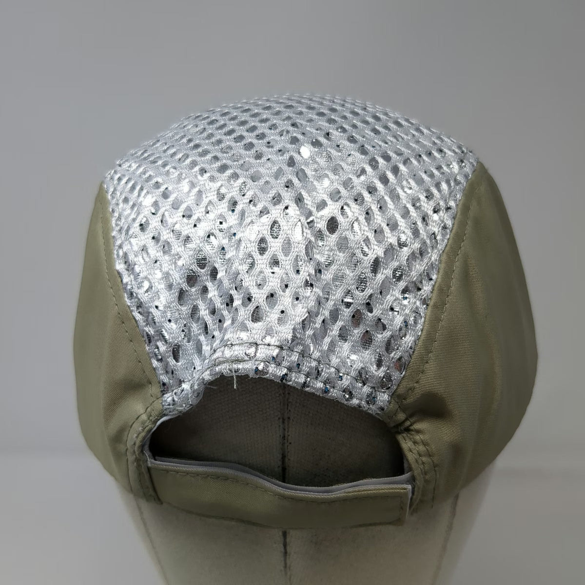 Baseball Cap Beige Silver Mesh OSFM Strapback Breathable Athletic Running Hat