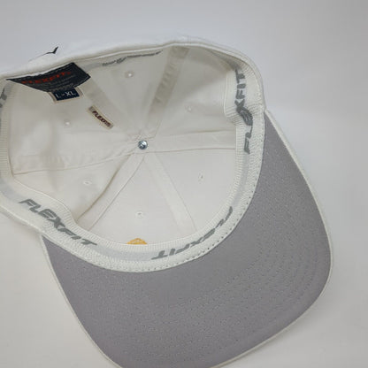 Yupoong Fitted Hat White L/XL Flexfit Embroidered Vented Holes 6 Panel