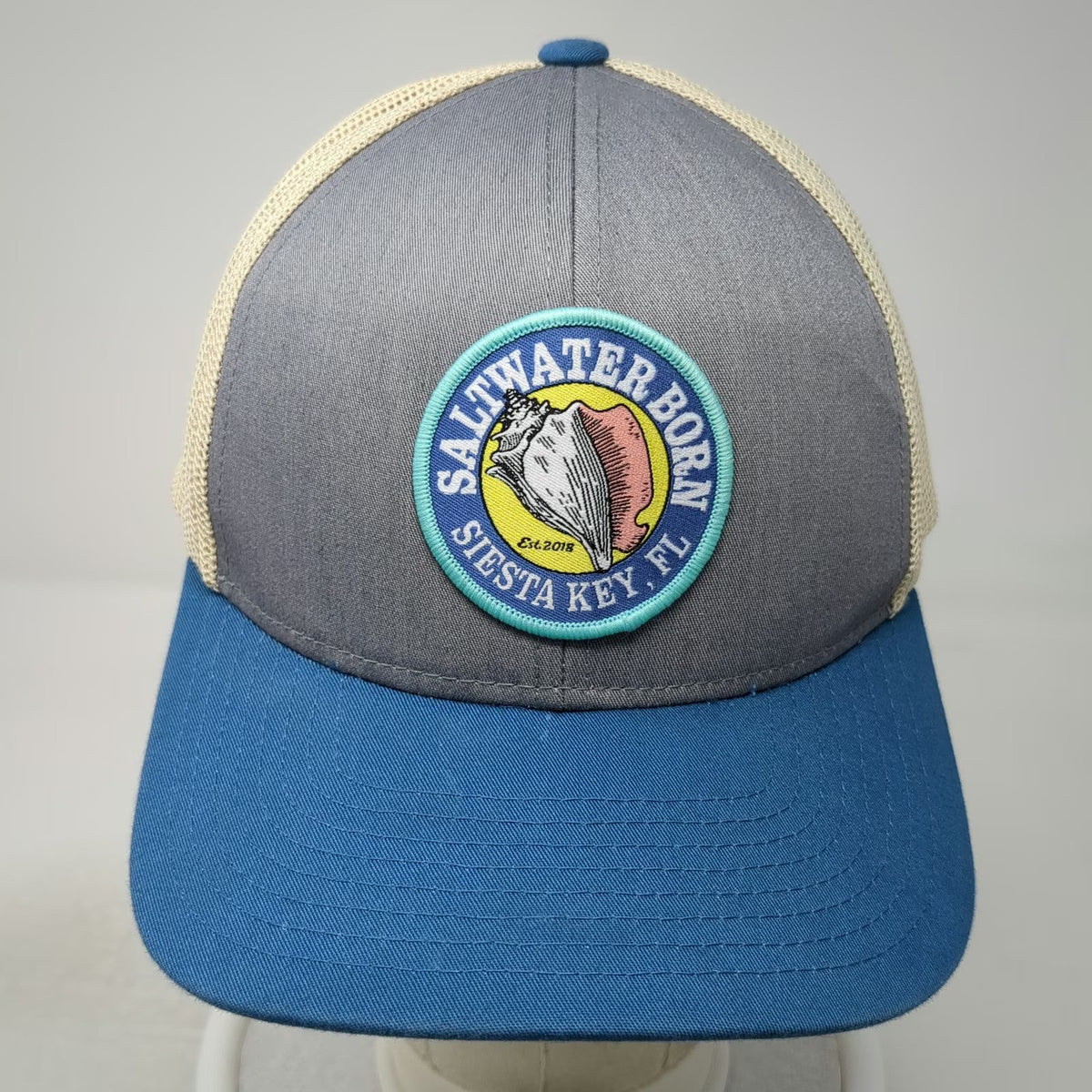 Pacific Headwear Gray Trucker Hat One Size Saltwater Born Siesta Key Shell Mesh