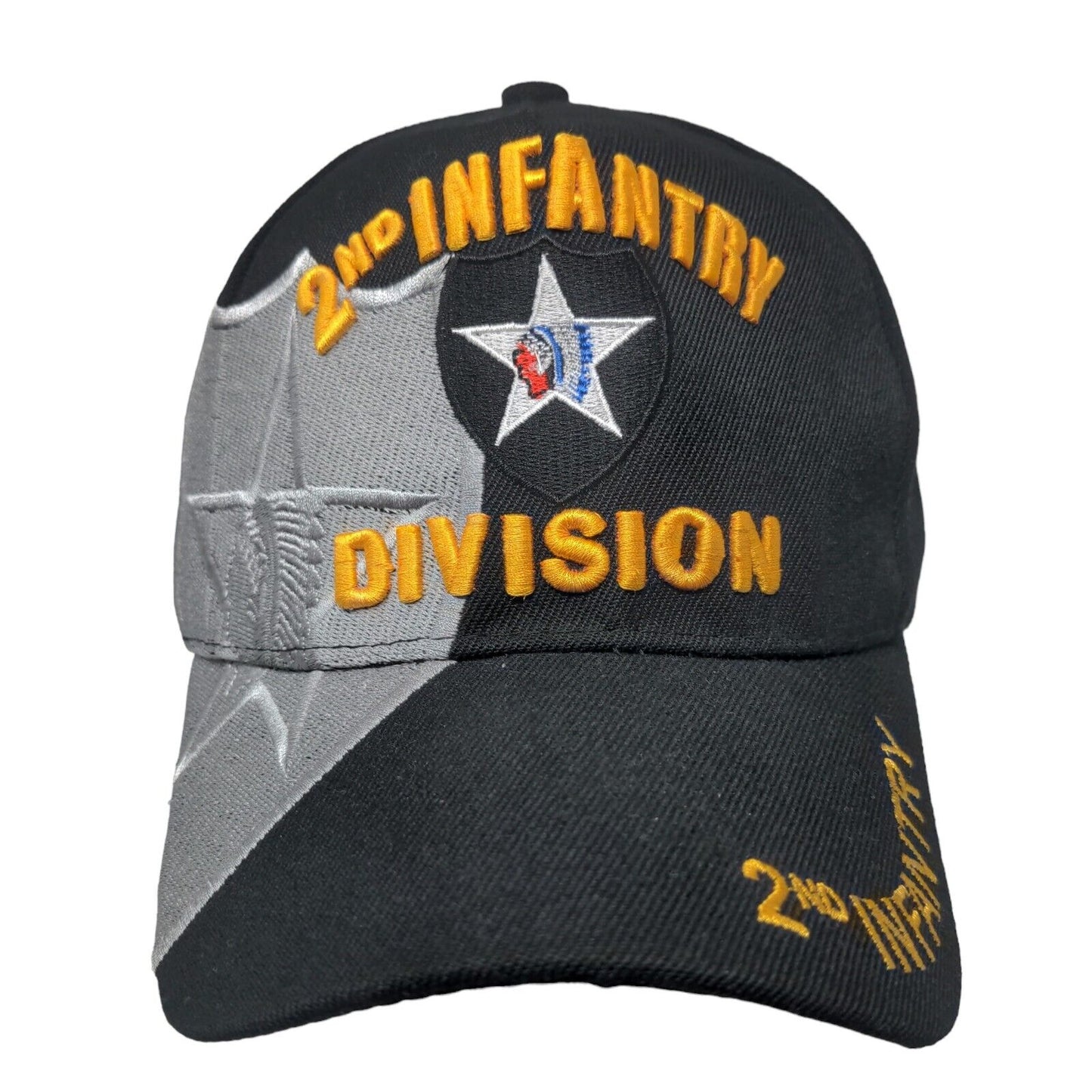 2nd Infantry Division Strapback Hat Black One Size Adjustable Embroidered