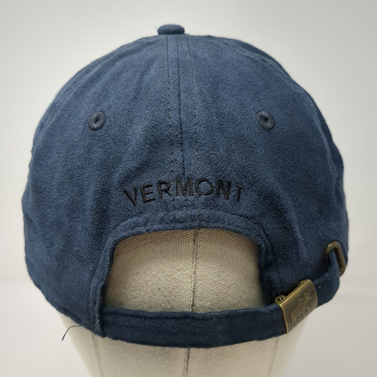 Blue Black Baseball Cap OSFM Moose Vermont Faux Suede Hoof Prints Slideback Hat