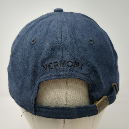 Blue Black Baseball Cap OSFM Moose Vermont Faux Suede Hoof Prints Slideback Hat