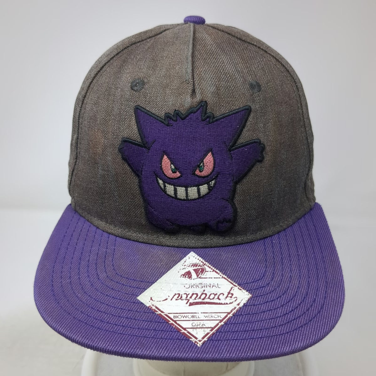 Pokemon Gengar Gray 5 Panel Hat One Size Purple Snapback Character Graphic