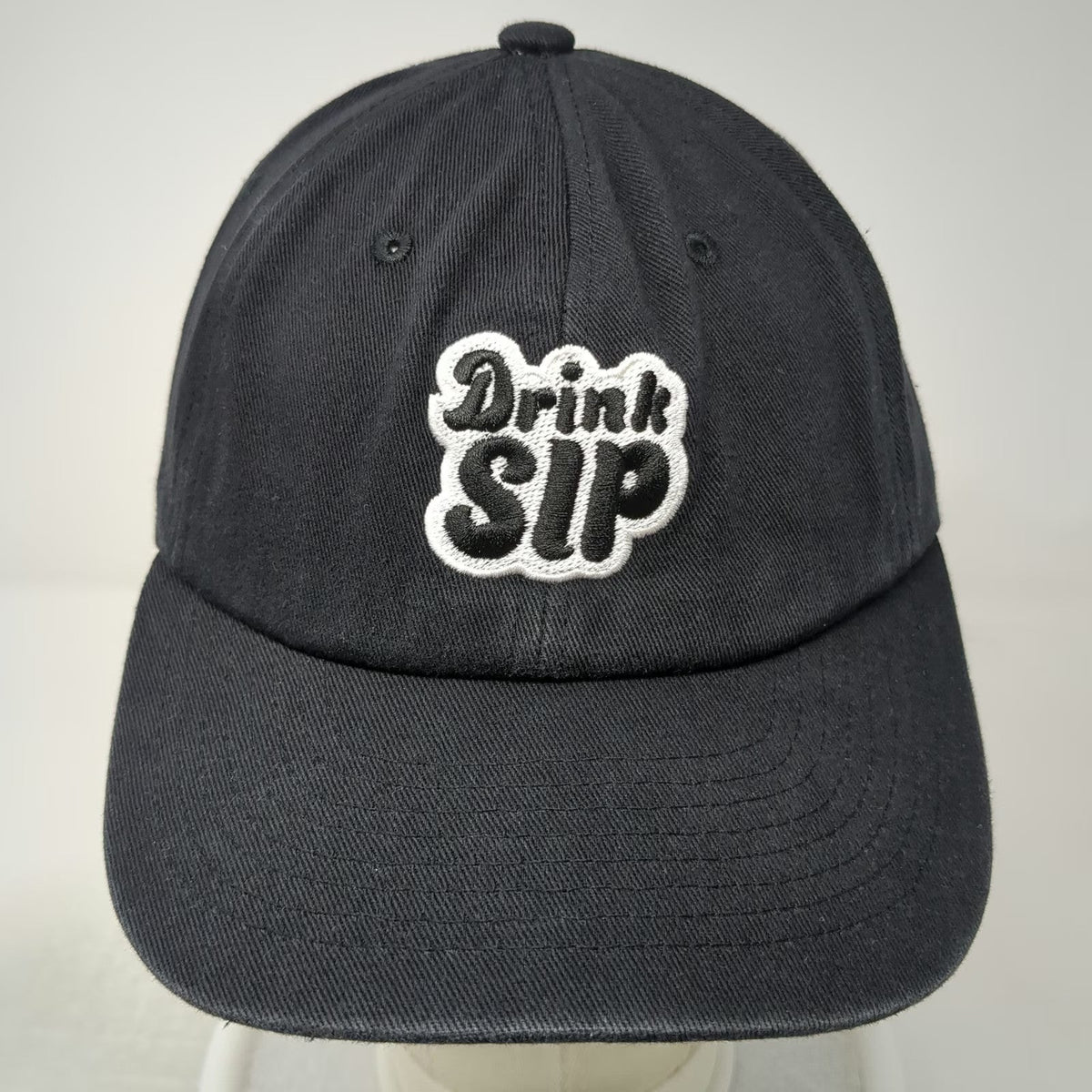 Black Baseball Cap One Size Drink SIP Embroidered Patch Cotton Hat Slideback