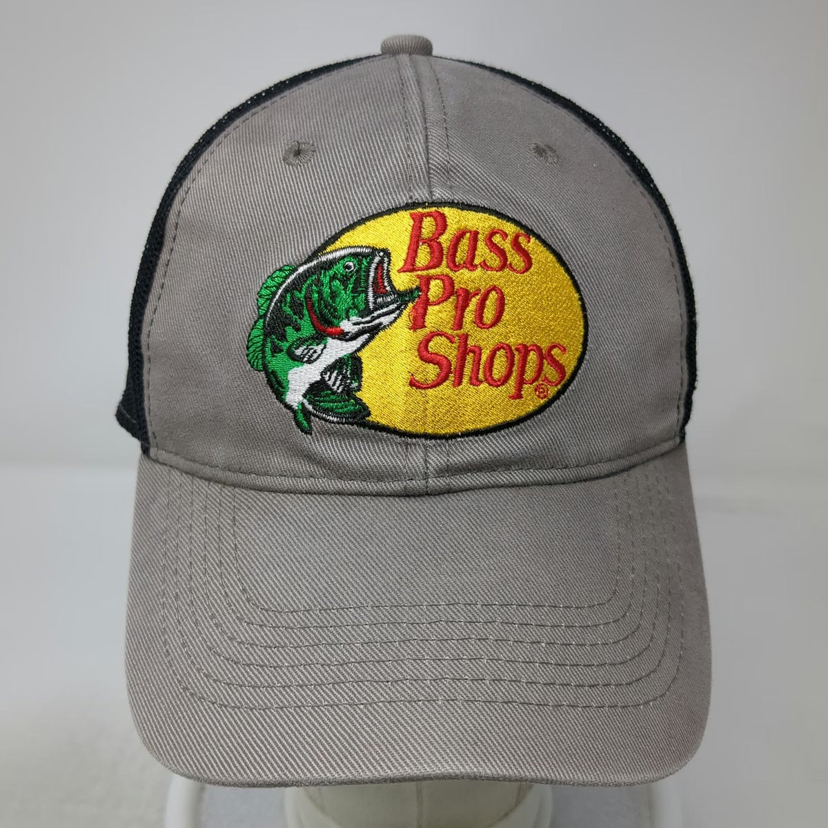 Bass Pro Shops Trucker Hat Gray Black One Size Mesh Snapback Embroidered Fishing