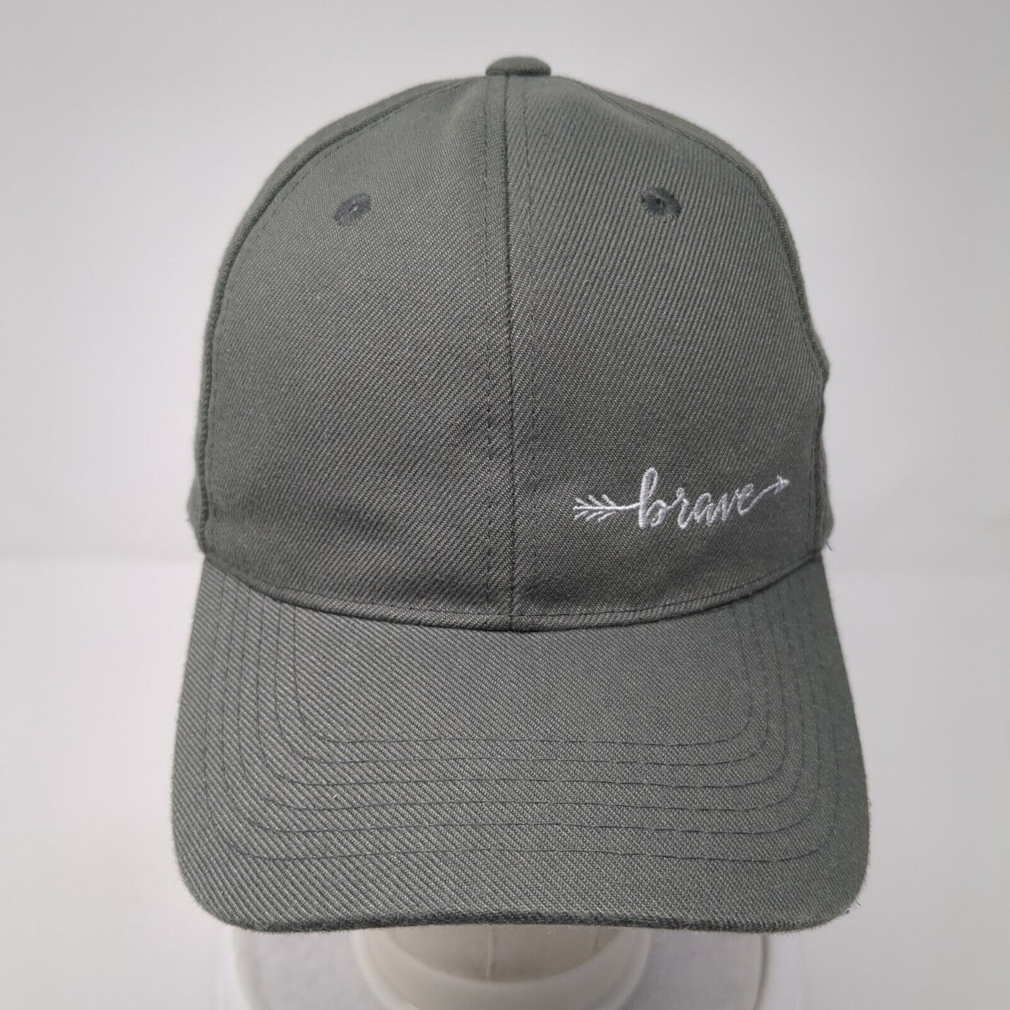 Brave Strapback Hat Gray One Size Adjustable Embroidered 6 Panel Polyester