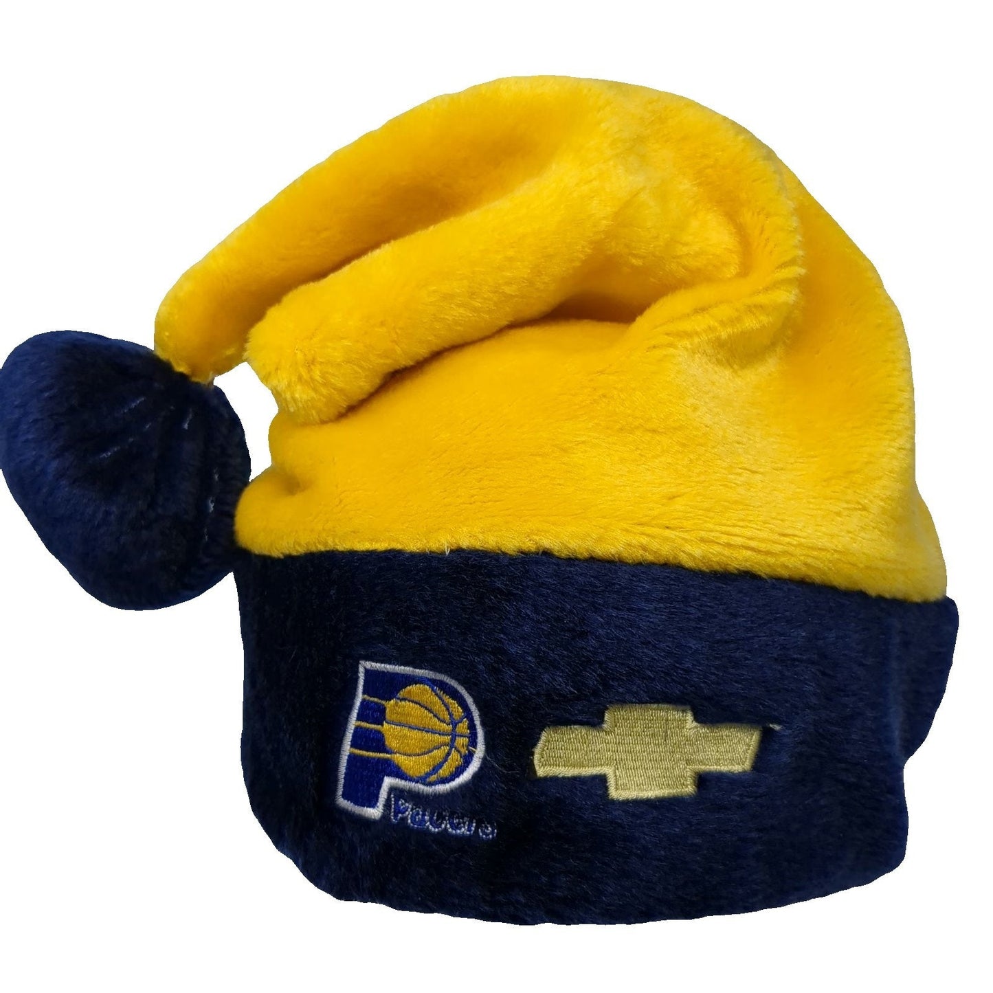 Indiana Pacers NBA Beanie Hat Yellow Blue One Size Chevy Chevrolet Logo Pom Fur