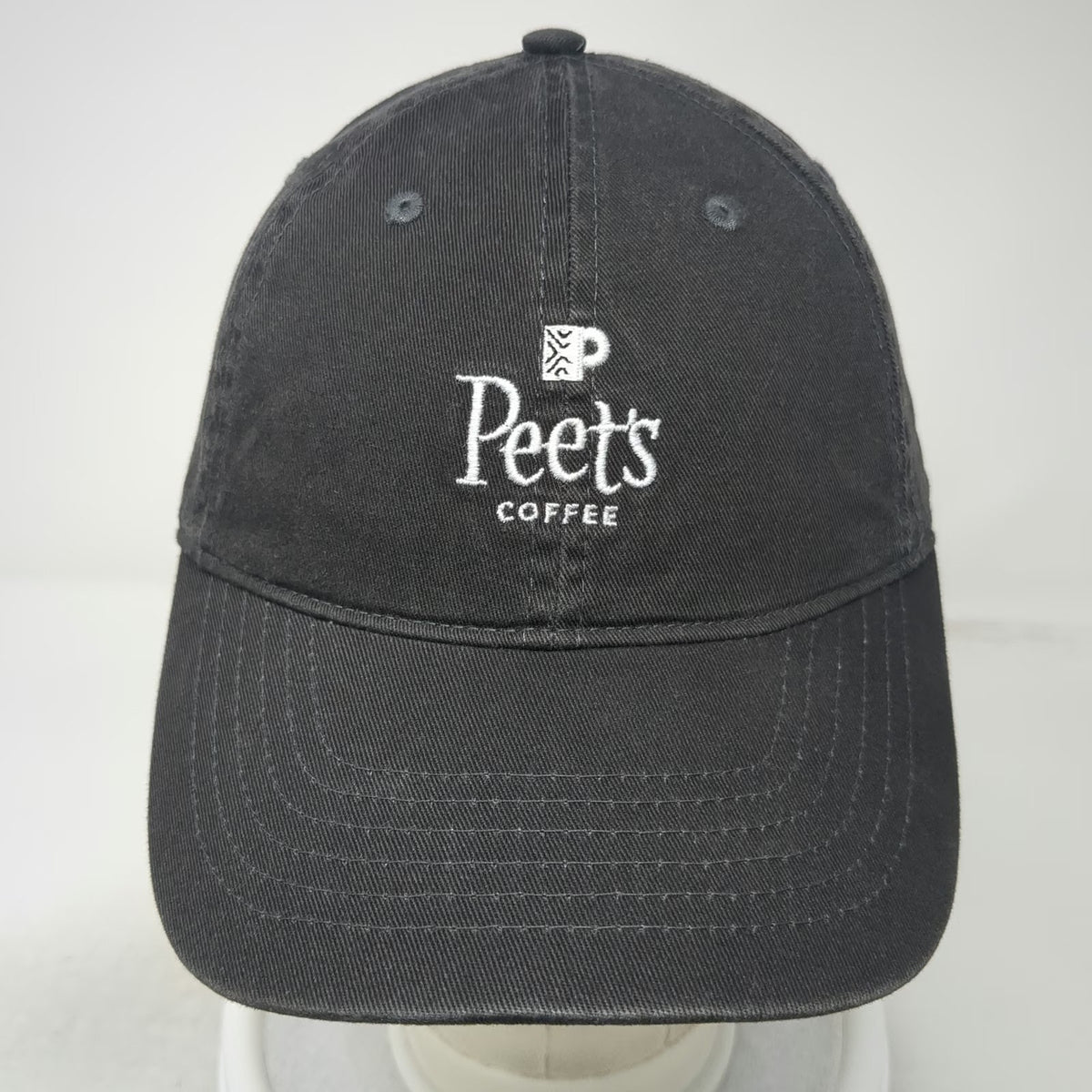 Peet's Coffee Baseball Cap Gray One Size Leather Strapback Faded Cotton Hat