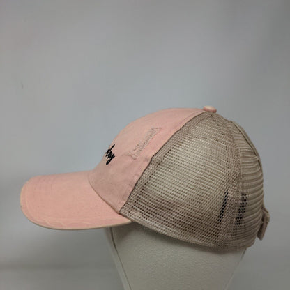 Bad Hair Day Strapback Trucker Hat Pink OSFM Ponyback Distressed David and Young