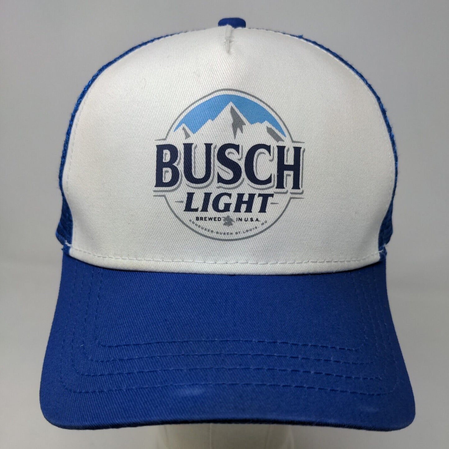 Busch Light Men's Snapback Mesh Back Hat Blue White Beer Adjustable Graphic Logo