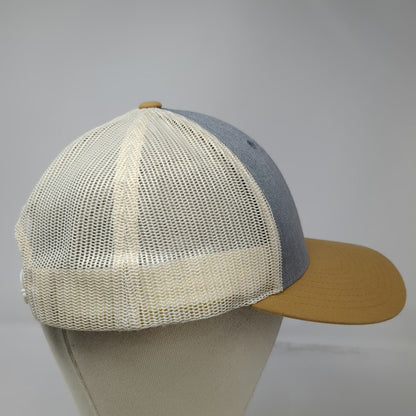Richardson Trucker Hat Gray Brown Beige L Mesh Snapback Tooled Leather Patch 115