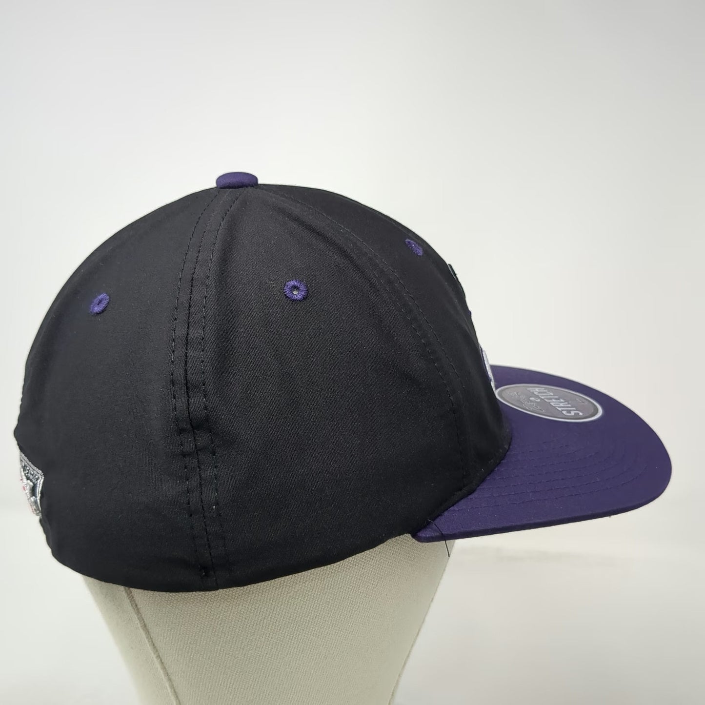 Zephyr Baseball Cap Black Purple L Keene Swamp Bats NECBL Stretch Fit Mascot Hat