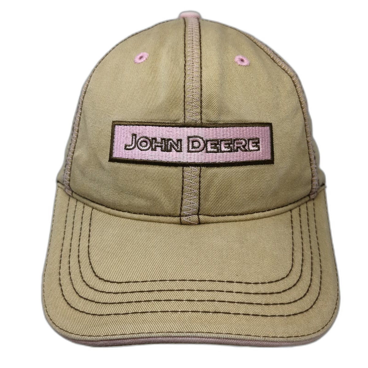 John Deere Baseball Cap Beige Pink Brown One Size Logo Patch Stitch Hat Cotton
