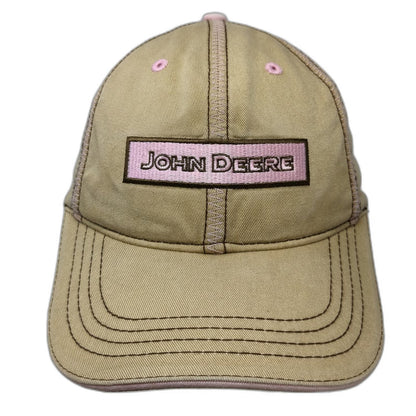 John Deere Baseball Cap Beige Pink Brown One Size Logo Patch Stitch Hat Cotton