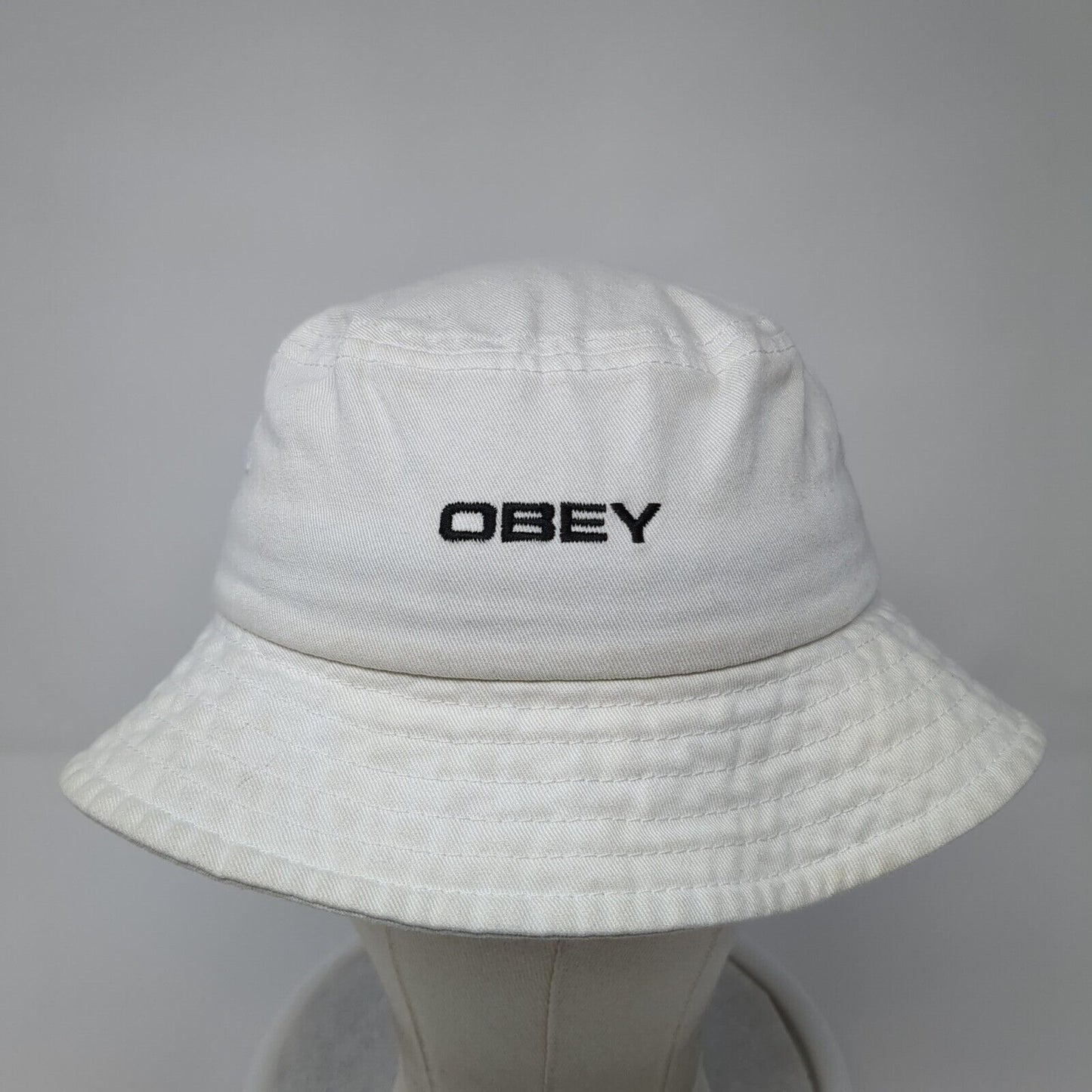 OBEY Bucket Hat White One Size Lightweight Embroidered Camp Fishing Outdoor