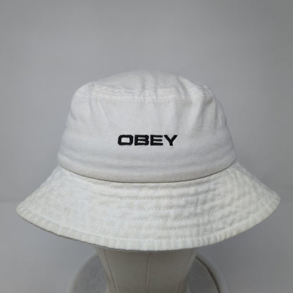 OBEY Bucket Hat White One Size Lightweight Embroidered Camp Fishing Outdoor