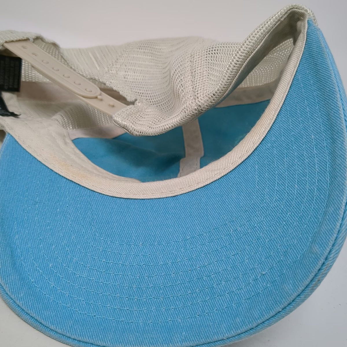 Sportsman Trucker Hat Blue Beige One Size Mesh Back Snapback Landscape Patch