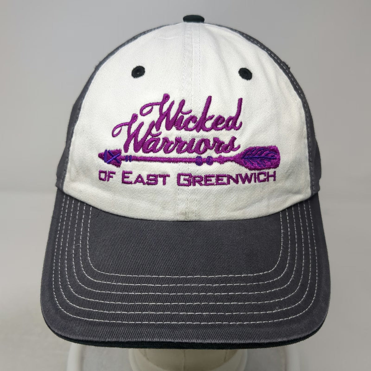 Richardson Baseball Cap Gray White Purple L Wicked Warriors East Greenwich Hat